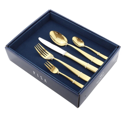 Faqueiro 30 Peças de Aço Inox Pisa Dourado