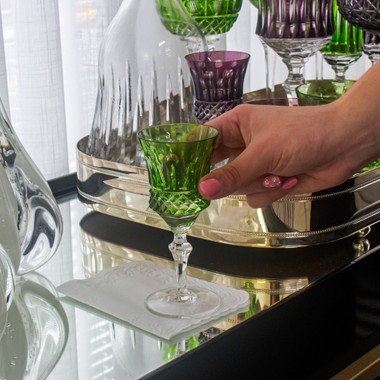 Taça Cristal Lapidado 69 Flauta P/Licor 70ml Verde Claro