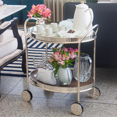 Carrinho Prata Saint James Fiocco Pequeno Espelhado e Madeira