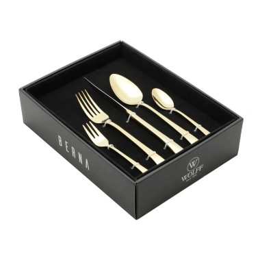 Faqueiro 30 Peças com Gifbox Aço Inox  Berna Dourado