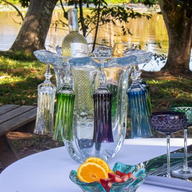 Taça Cristal Lapidado 66 P/Champagne Azul Claro 210ml