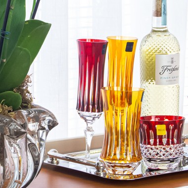 Taça Cristal Lapidado 66 P/Champagne Vermelho 210ml