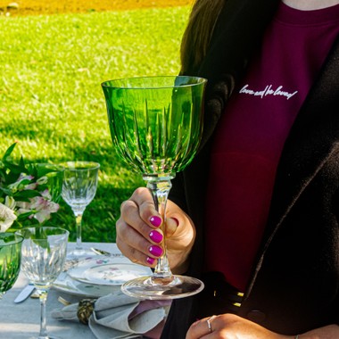 Taça de Cristal Lapidado 66 P/Vinho Tinto Verde Claro