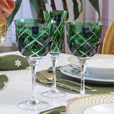 Taça Cristal Lapidado 33 P/água Verde Escuro 400ml