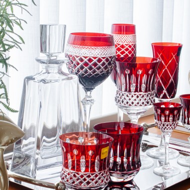 Taça Cristal Lapidado 79 P/água Vermelho 450ml