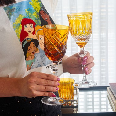 Taça Cristal Lapidado 33 P/Vinho Tinto Amarelo 340ml