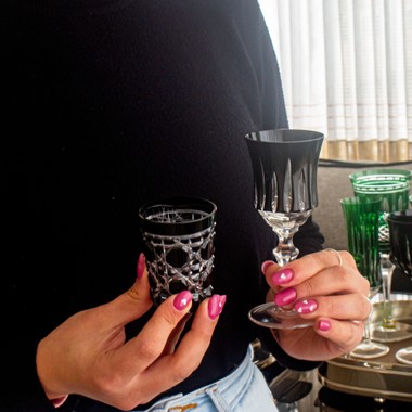 Taça Cristal Lapidado 66 Licor Preto 80ml