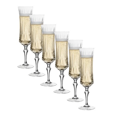 Kit 6 Taças de Cristal Lapidado P/Champagne Incolor 210ml