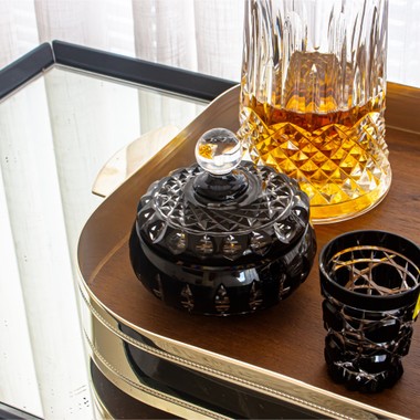 Potiche Cristal Lapidado 15 Preto