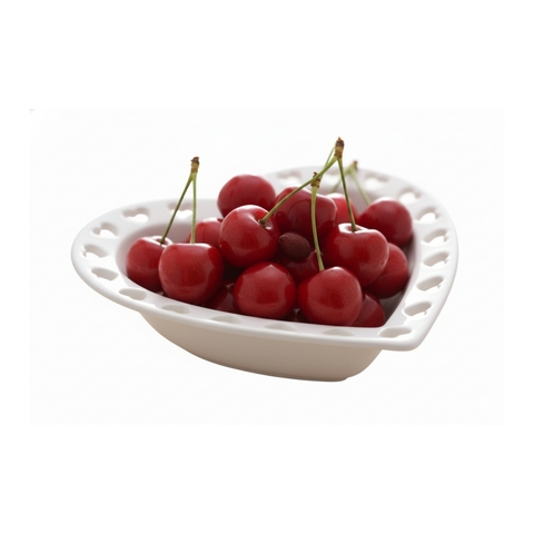 Travessa de Cerâmica Vazada Coração Branco Pequeno