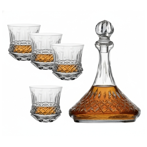 Kit Garrafa Cristal Lapidado 89 e 4 Copos Cristal Lapidado 69 Incolor