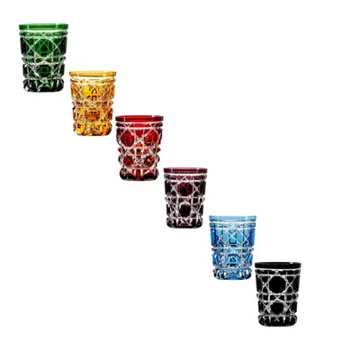 Kit 6 Copos de Cristal Lapidado 95 P/Licor Colorido