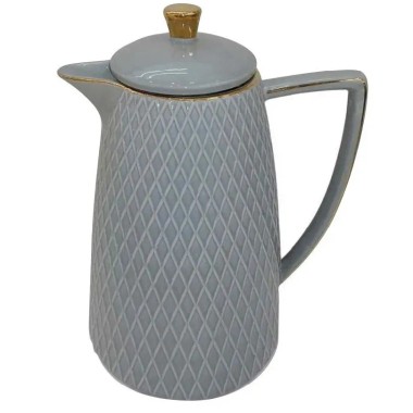 Garrafa Térmica de Porcelana Cinza e Dourado