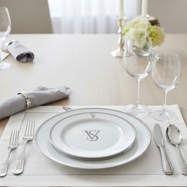 Kit 6 Pratos Rasos de Porcelana Monograma Borda Personalizadas Prata