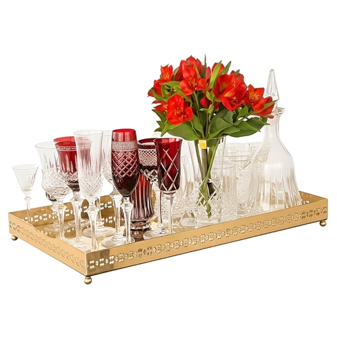 Bandeja Ouro 24k Retangular Galeria Grande Cross e Fundo Espelho St James