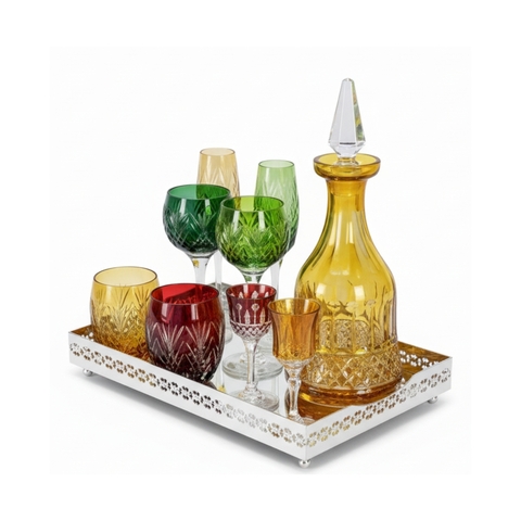 Bandeja Prata Retangular C/Galeria Cross Fundo Espelho Médio Saint James