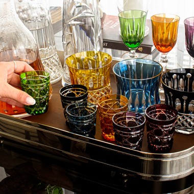 Kit 6 Copos de Cristal Lapidado 95 P/Licor Colorido