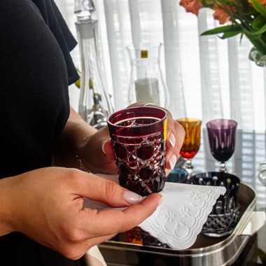 Copo de Cristal Lapidado 95 P/Licor 75ml Vermelho