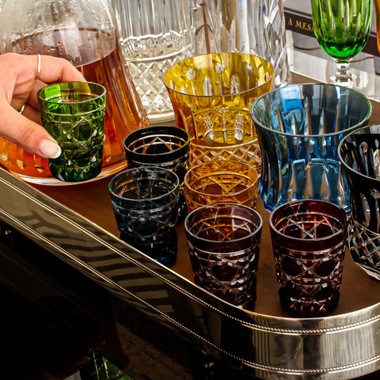 Copo de Cristal Lapidado 95 P/Licor 75ml Azul Escuro