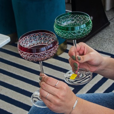 Taça de Cristal Lapidado Coupe 04 - 200ml Vermelho