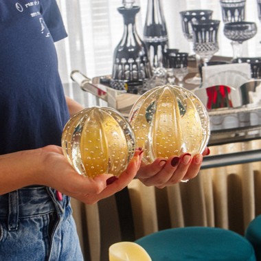 Kit 2 Esferas de Murano P e M Senna Cristal com Ouro 24k