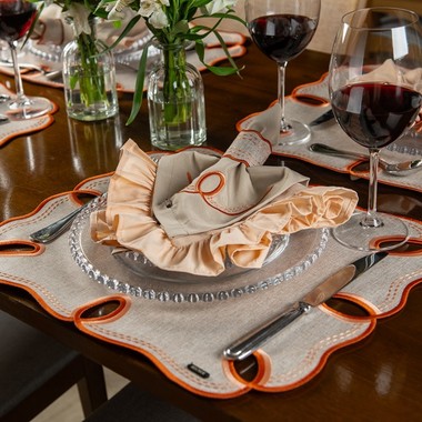 Jogo 2 Guardanapos com Babado Salmão