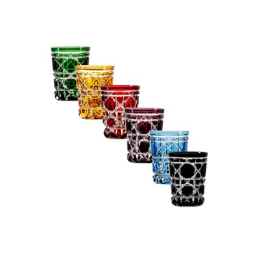 Kit 6 Copos de Cristal Lapidado 95 P/Licor Colorido