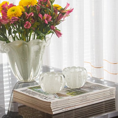 Cachepot Murano Liceu Pp Quartzo Perola