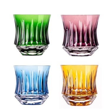 Kit 4 Copos P/Whisky de Cristal Lapidados 66 Colorido