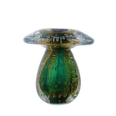 Cogumelo Murano P Verde Folha com Ouro 24k