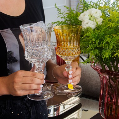 Taça Cristal Lapidado 69 P/água Amarelo Mozart 370ml