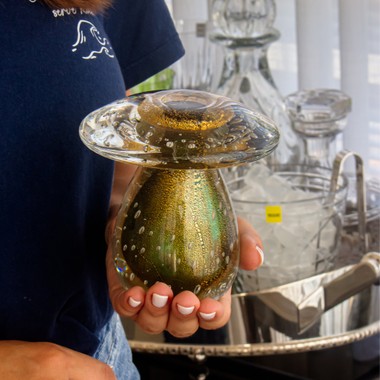 Cogumelo Murano P Verde Folha com Ouro 24k