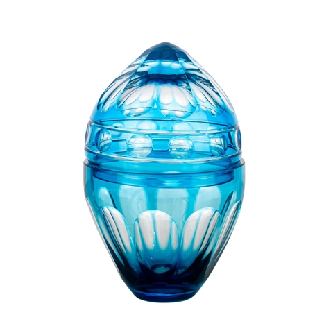 Compoteira Egg de Cristal Lapidado Azul Claro