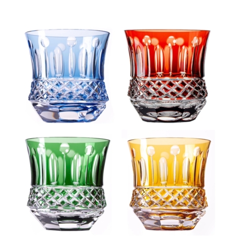 Kit 4 Copos de Cristal P/Whisky Lapidado 69 Colorido