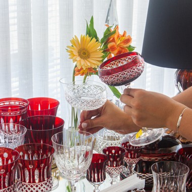 Taça de Cristal Lapidado Coupe 04 - 200ml Vermelho