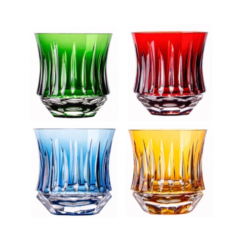 Kit 4 Copos P/Whisky de Cristal Lapidados 66 Colorido