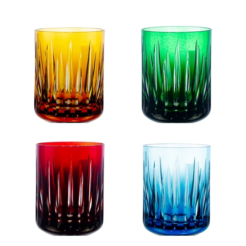 Kit 4 Copos P/Whisky Bar de Cristal Lapidados Colorido