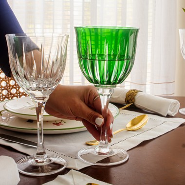 Taça de Cristal Lapidado 66 P/Agua Verde Escuro