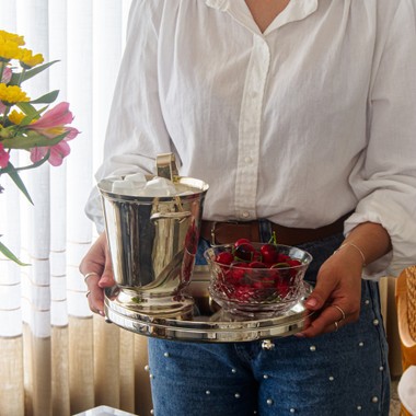 Bandeja Prata Redonda Perola Fundo Espelho St James