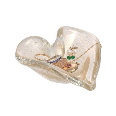 Porta Objetos Murano Coração Cristal com Ouro 24k