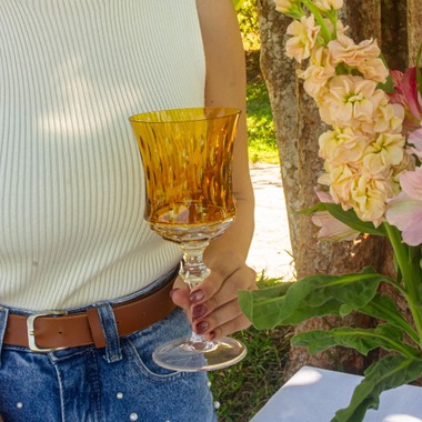 Kit 6 Taças de Cristal P/Agua Lapidado 71 Amarelo