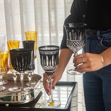 Taça Cristal Lapidado 69 P/água Preto Mozart 370ml