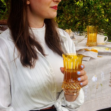 Copo Cristal Lapidado 69 Long Amarelo 400ml