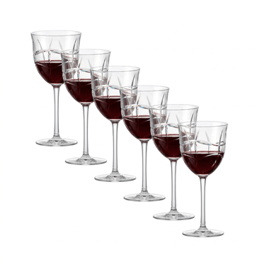 Kit 6 Taças de Cristal Lapidada 34 P/Vinho Tinto Incolor