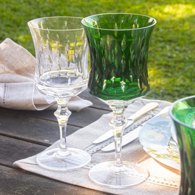 Kit 6 Taças de Cristal P/Agua Lapidado 71 Verde Escuro