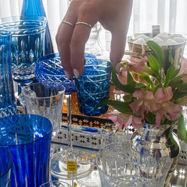 Copo de Cristal Lapidado 95 P/Licor 75ml Azul Claro