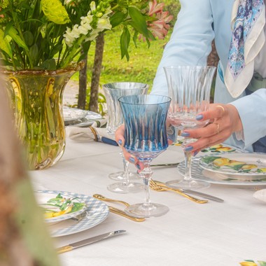 Taça Cristal Lapidado 66 P/Vinho Tinto Azul Claro 320ml
