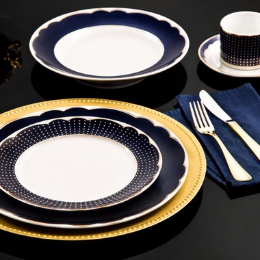 Prato Sobremesa Royal Blue C/Filete de Ouro 24k
