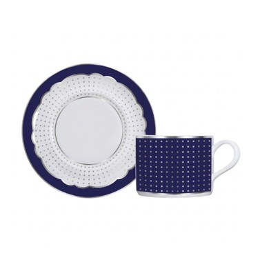 Xícara e Pires P/Chá Royal Blue C/Filete de Prata