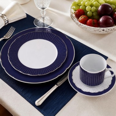 Xícara e Pires P/Chá Royal Blue C/Filete de Prata
